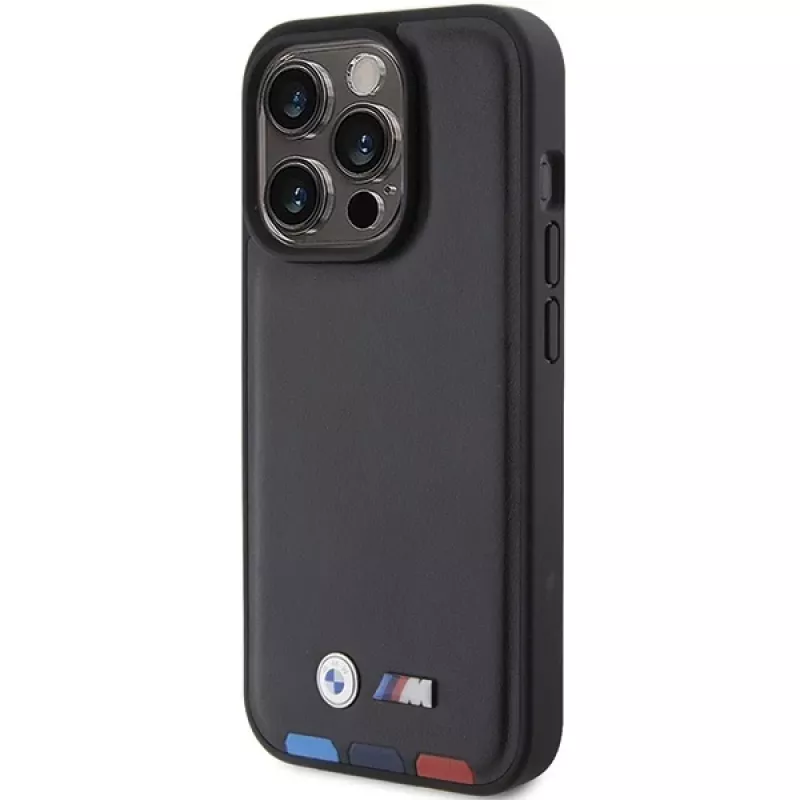 BMW Leather Stamp Tricolor Custodia per iPhone 15 Pro 6,1 inch nera