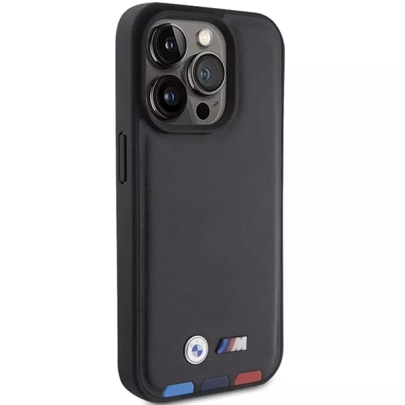 BMW Leather Stamp Tricolor Custodia per iPhone 15 Pro 6,1 inch nera