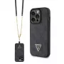 GUESS PU 4G Strass Triangle Metal Case + tracolla per iPhone 15 Pro nero