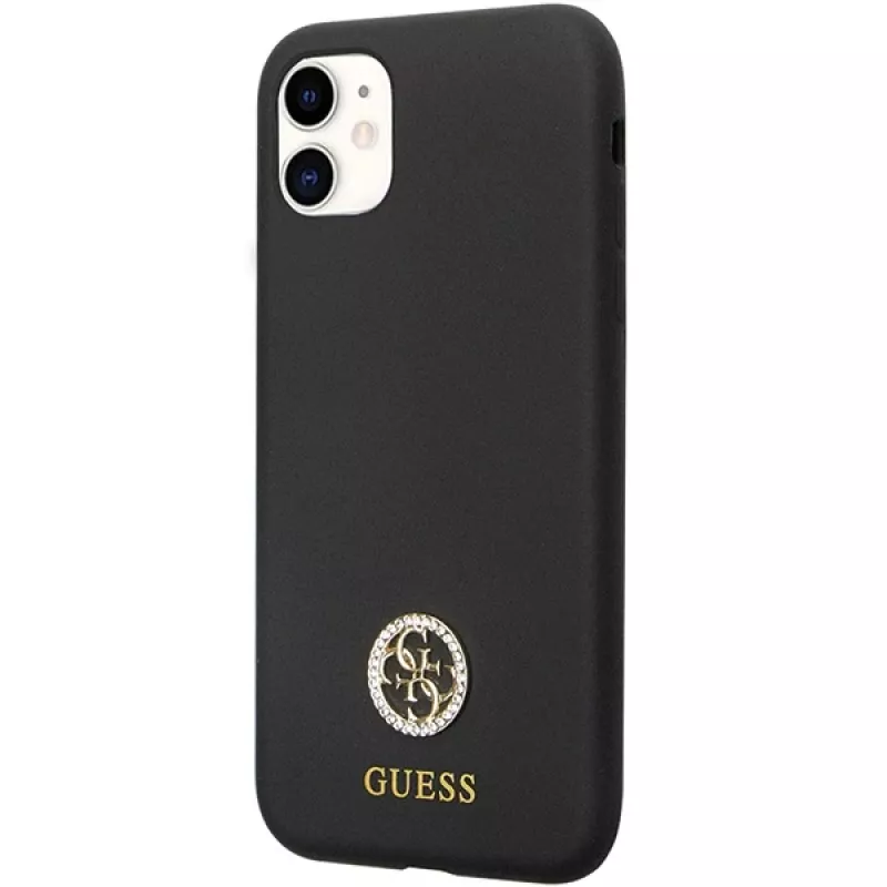 Guess GUHCN614DGPK Custodia rigida in silicone con logo e strass 4G per Apple iPhone 11 / Xr 6,1