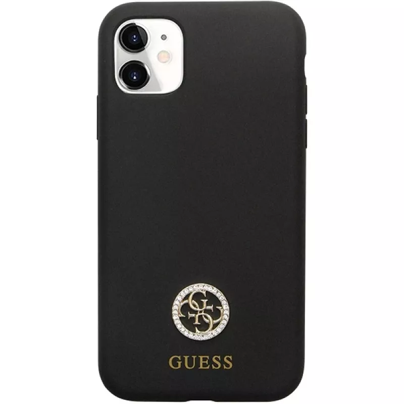 Guess GUHCN614DGPK Custodia rigida in silicone con logo e strass 4G per Apple iPhone 11 / Xr 6,1