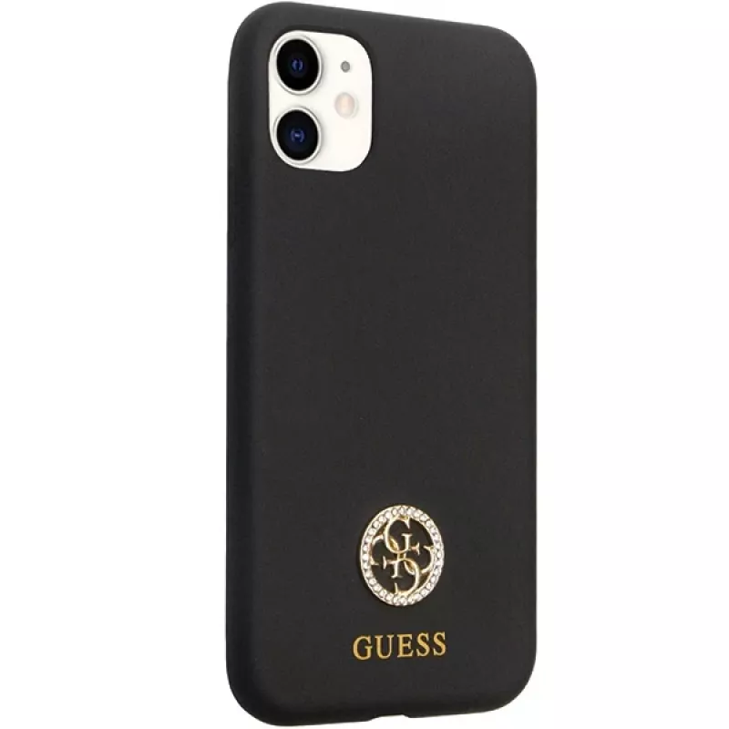 Guess GUHCN614DGPK Custodia rigida in silicone con logo e strass 4G per Apple iPhone 11 / Xr 6,1