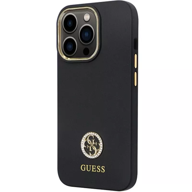 Guess GUHCP13LM4DGPK iPhone 13 Pro / 13 Hardcase Silicone Logo Strass 4G nero