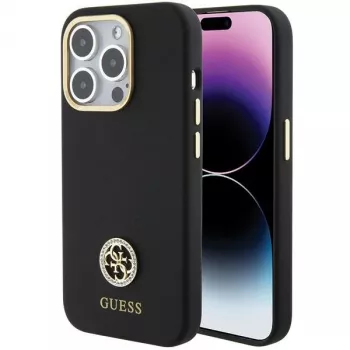 Guess GUHCP15LM4DGPK iPhone 15 Pro 6.1 nero Hardcase Silicone Logo Strass 4G