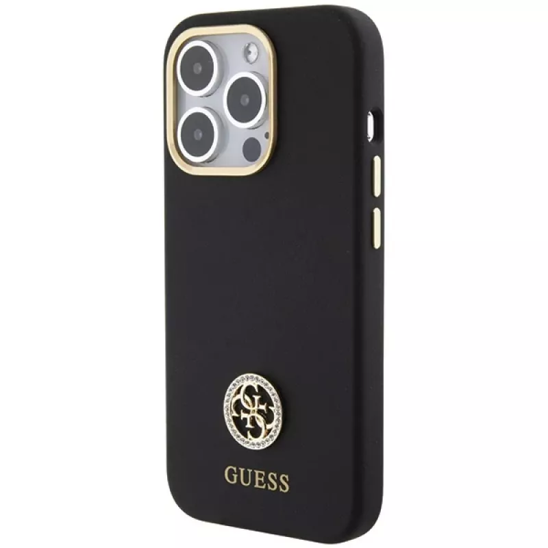 Guess GUHCP15LM4DGPK iPhone 15 Pro 6.1 nero Hardcase Silicone Logo Strass 4G