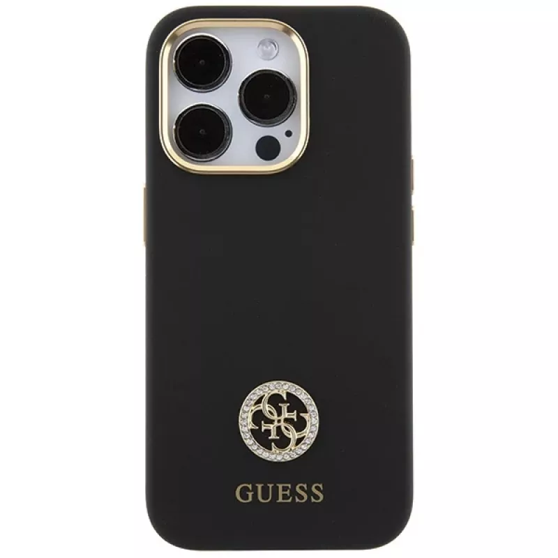Guess GUHCP15LM4DGPK iPhone 15 Pro 6.1 nero Hardcase Silicone Logo Strass 4G