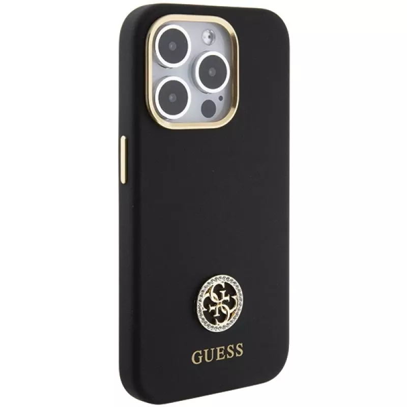 Guess GUHCP15LM4DGPK iPhone 15 Pro 6.1 nero Hardcase Silicone Logo Strass 4G