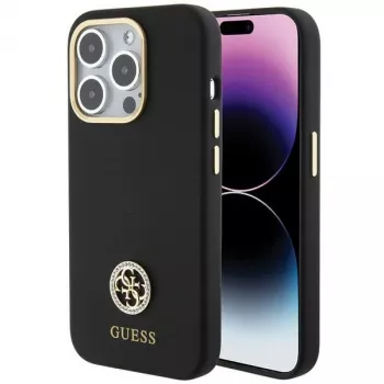 Guess GUHCP15XM4DGPK Custodia rigida in silicone con logo e strass 4G per Apple iPhone 15 Pro Max 6,7