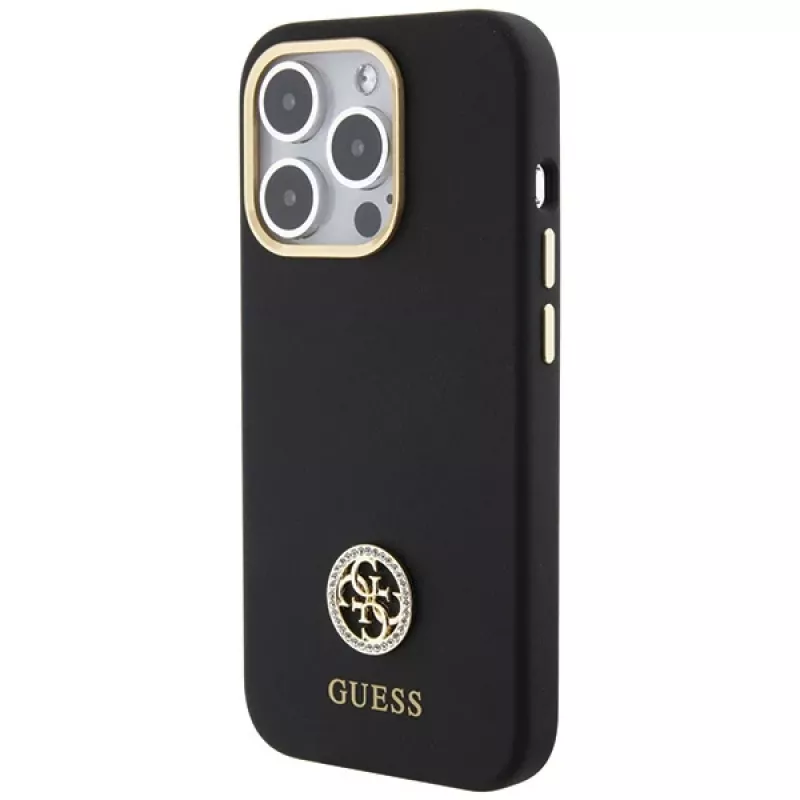 Guess GUHCP15XM4DGPK Custodia rigida in silicone con logo e strass 4G per Apple iPhone 15 Pro Max 6,7