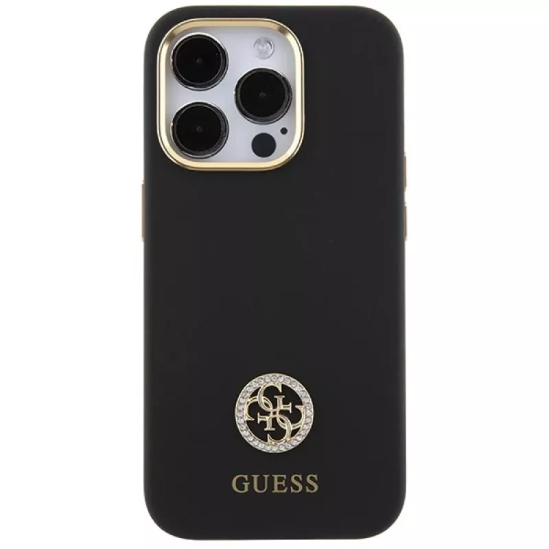 Guess GUHCP15XM4DGPK Custodia rigida in silicone con logo e strass 4G per Apple iPhone 15 Pro Max 6,7