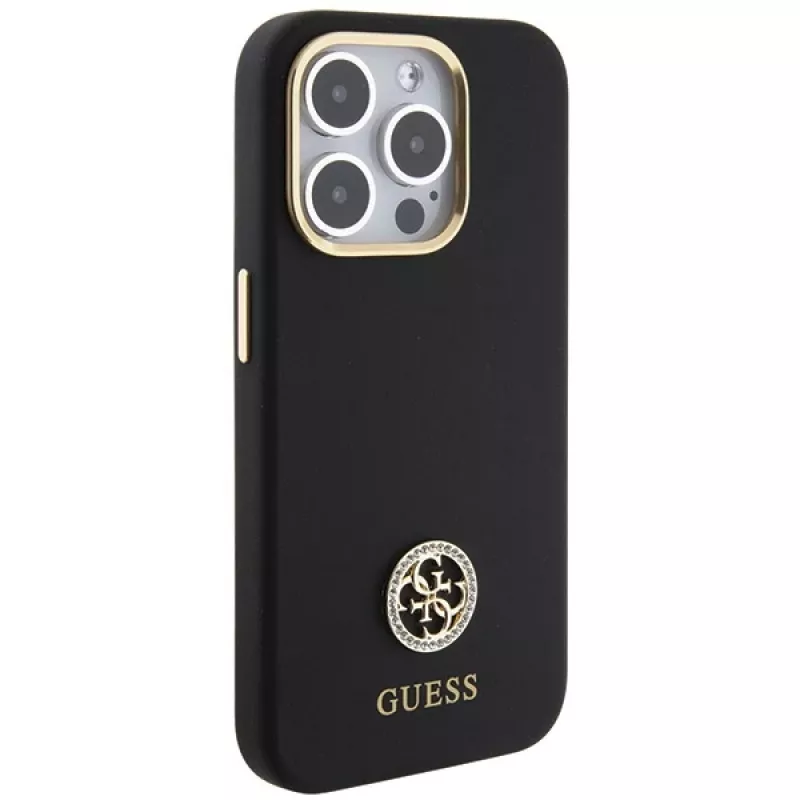 Guess GUHCP15XM4DGPK Custodia rigida in silicone con logo e strass 4G per Apple iPhone 15 Pro Max 6,7
