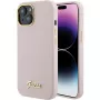 Guess GUHCP15SSMBSLP Custodia rigida in silicone con logo e cornice in metallo Script per Apple iPhone 15 / 14 / 13 6,1