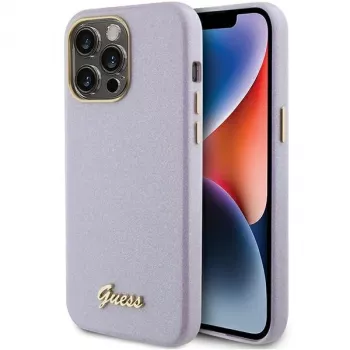 Guess GUHCP15LPGMCSL Custodia rigida Glitter Glossy Script per iPhone 15 Pro 6,1