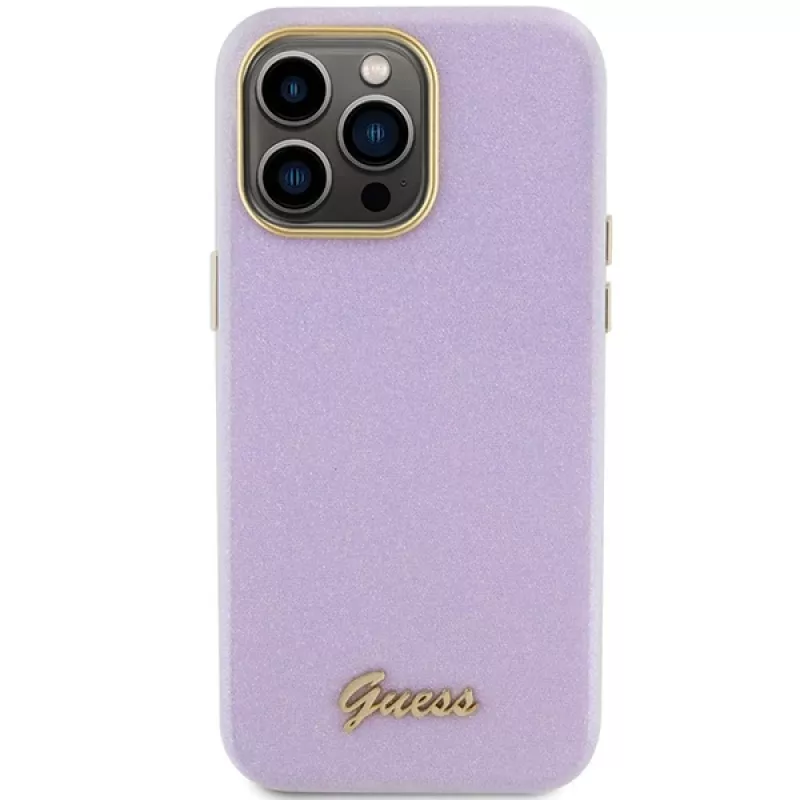Guess GUHCP15LPGMCSL Custodia rigida Glitter Glossy Script per iPhone 15 Pro 6,1
