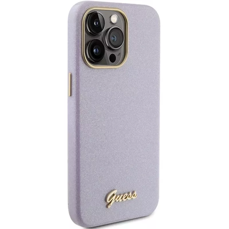 Guess GUHCP15LPGMCSL Custodia rigida Glitter Glossy Script per iPhone 15 Pro 6,1