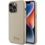 Guess Custodia rigida Glitter Glossy Script per iPhone 15 Pro 6,1 inch oro chiaro