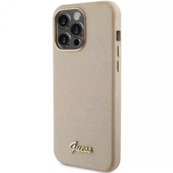 Guess Custodia rigida Glitter Glossy Script per iPhone 15 Pro 6,1