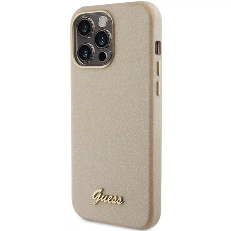 Guess Custodia rigida Glitter Glossy Script per iPhone 15 Pro 6,1