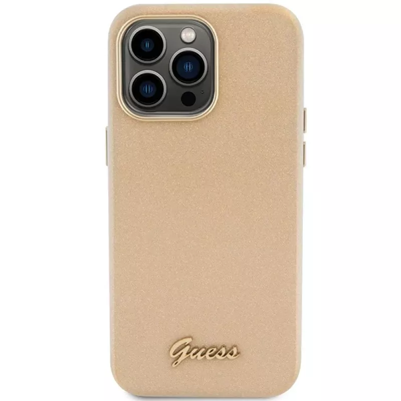 Guess GUHCP15XPGMCSD Custodia rigida Glitter Glossy Script per Apple iPhone 15 Pro Max 6,7