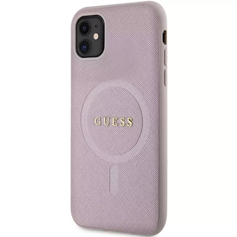 Custodia rigida Guess GUHMN61PSAHMCP Saffiano MagSafe per iPhone 11 / Xr 6.1 rosa