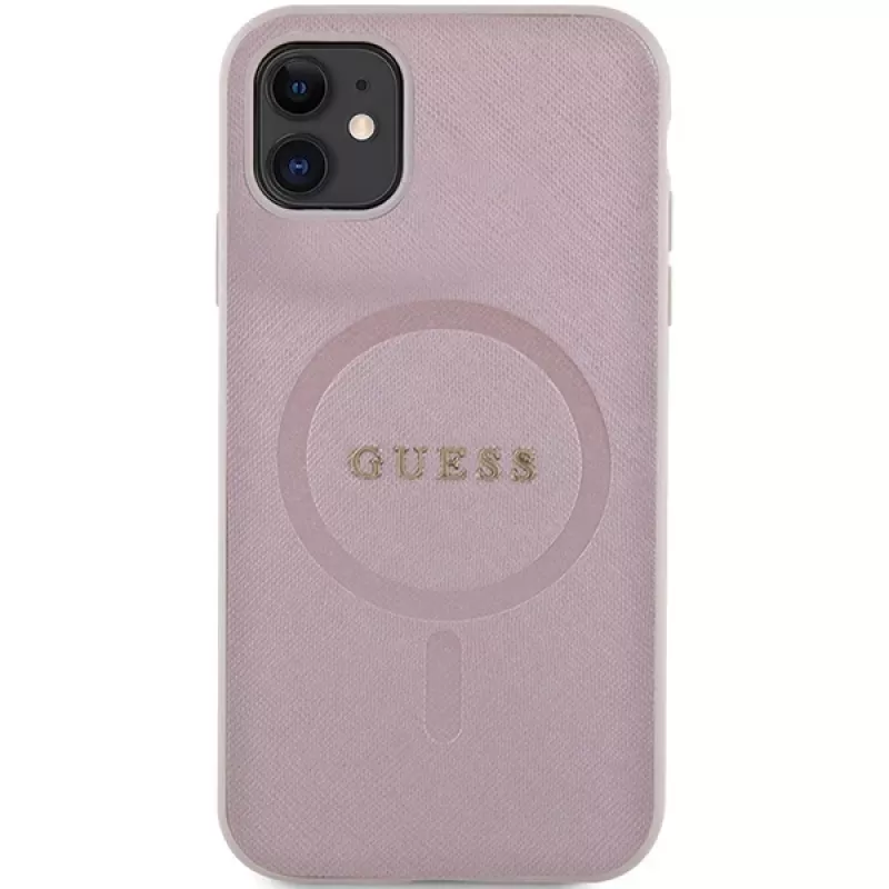 Custodia rigida Guess GUHMN61PSAHMCP Saffiano MagSafe per iPhone 11 / Xr 6.1 rosa