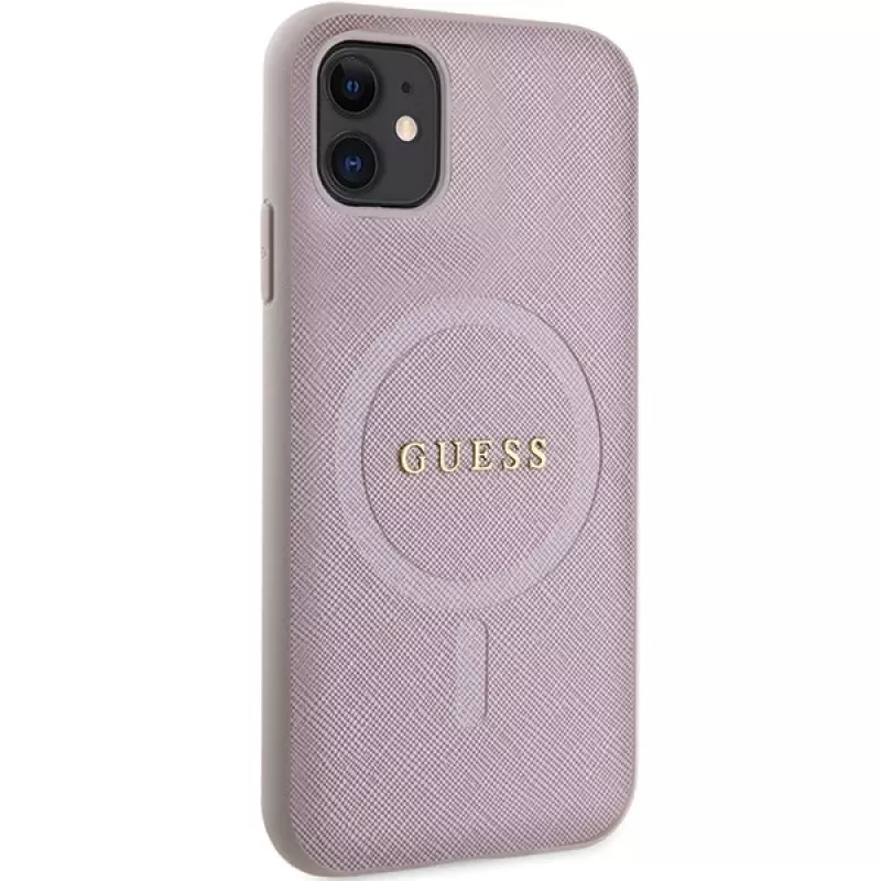 Custodia rigida Guess GUHMN61PSAHMCP Saffiano MagSafe per iPhone 11 / Xr 6.1 rosa