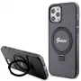 Custodia rigida Guess GUHMP12MHRSGSK iPhone 12/12 Pro 6.1 Ring Stand Script Glitter MagSafe nero