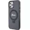 Custodia rigida Guess GUHMP12MHRSGSK iPhone 12/12 Pro 6.1 Ring Stand Script Glitter MagSafe nero