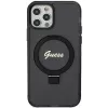 Custodia rigida Guess GUHMP12MHRSGSK iPhone 12/12 Pro 6.1 Ring Stand Script Glitter MagSafe nero