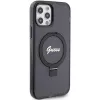Custodia rigida Guess GUHMP12MHRSGSK iPhone 12/12 Pro 6.1 Ring Stand Script Glitter MagSafe nero