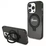 Custodia rigida Guess Script Glitter Collection Ring Stand MagSafe per iPhone 13 Pro / 13 6.1 nero
