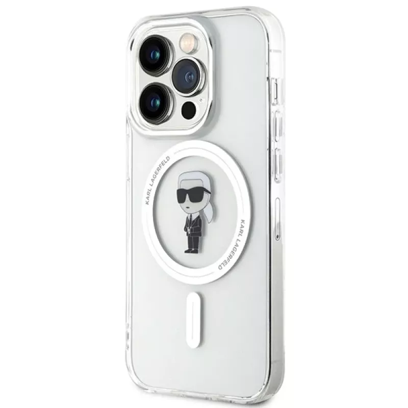 Custodia Karl Lagerfeld MagSafe IML Ikonik per iPhone 15 Pro trasparente