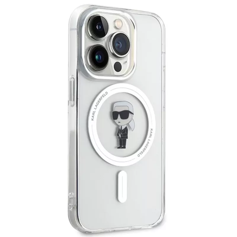 Custodia Karl Lagerfeld MagSafe IML Ikonik per iPhone 15 Pro trasparente