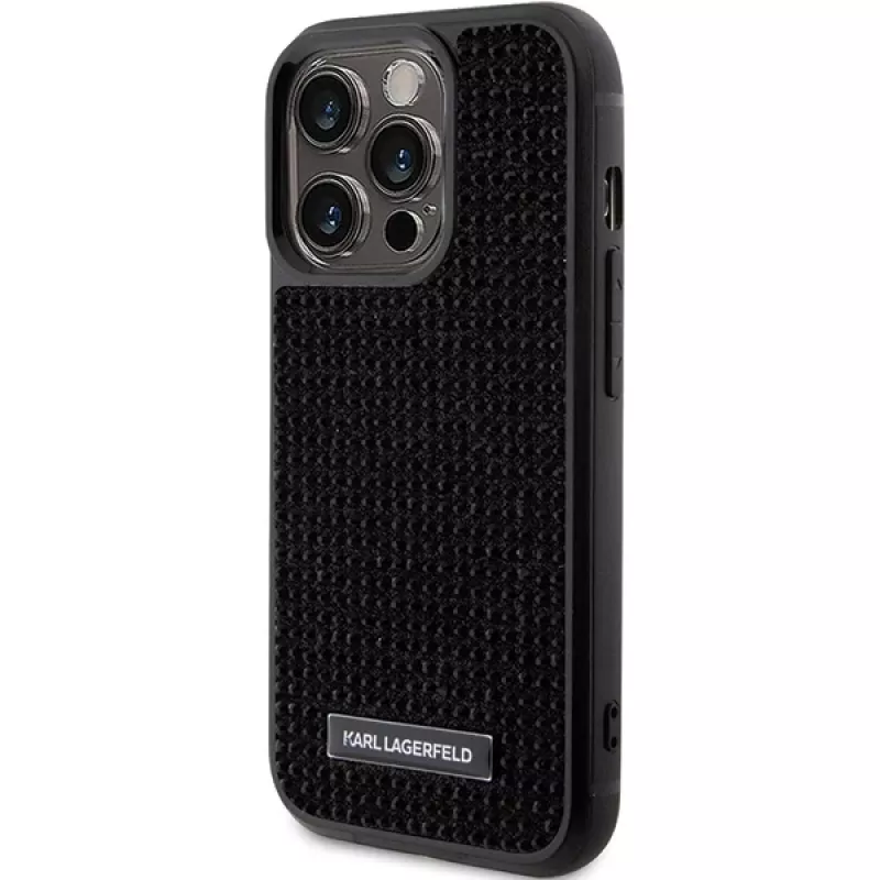 Custodia rigida Karl Lagerfeld KLHCP15LHDSPLK per iPhone 15 Pro 6,1 inch nero logo strass piastra in metallo