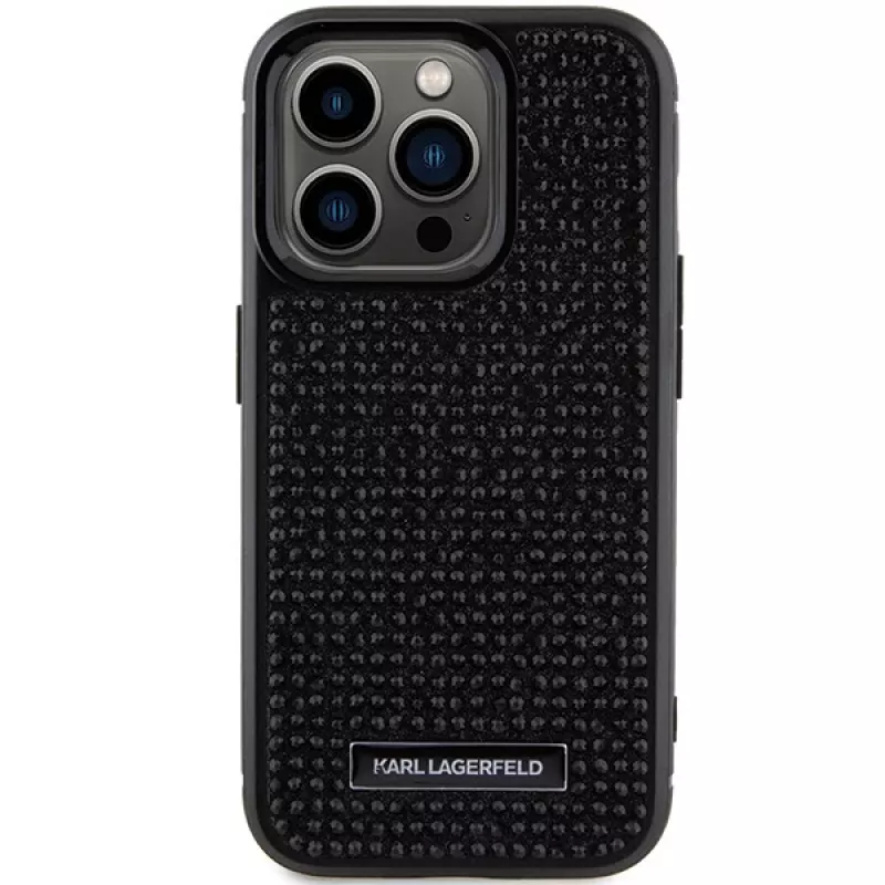 Custodia rigida Karl Lagerfeld KLHCP15LHDSPLK per iPhone 15 Pro 6,1 inch nero logo strass piastra in metallo