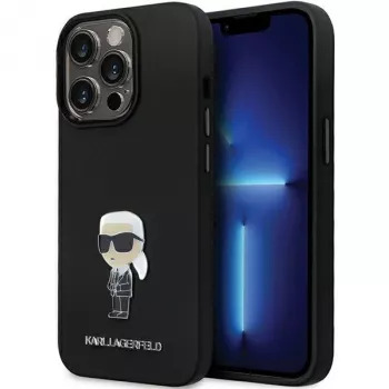 Custodia in silicone Karl Lagerfeld KLHCP14LSMHKNPK Ikonik Metal Pin per iPhone 14 Pro 6,1 nero