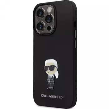 Custodia posteriore in silicone Karl Lagerfeld KLHCP14XSMHKNPK Ikonik Metal Pin per Apple iPhone 14 Pro Max 6,7 nero