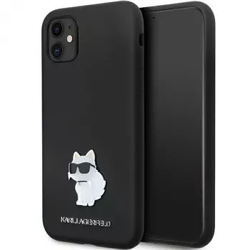Custodia rigida in silicone Karl Lagerfeld KLHCN61SMHCNPK con spilla in metallo per iPhone 11 / XR 6.1 nero
