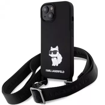 Custodia rigida Karl Lagerfeld KLHCP15SSCBSCNK iPhone 15 / 14 / 13 6.1 nero Crossbody silicone Choupette