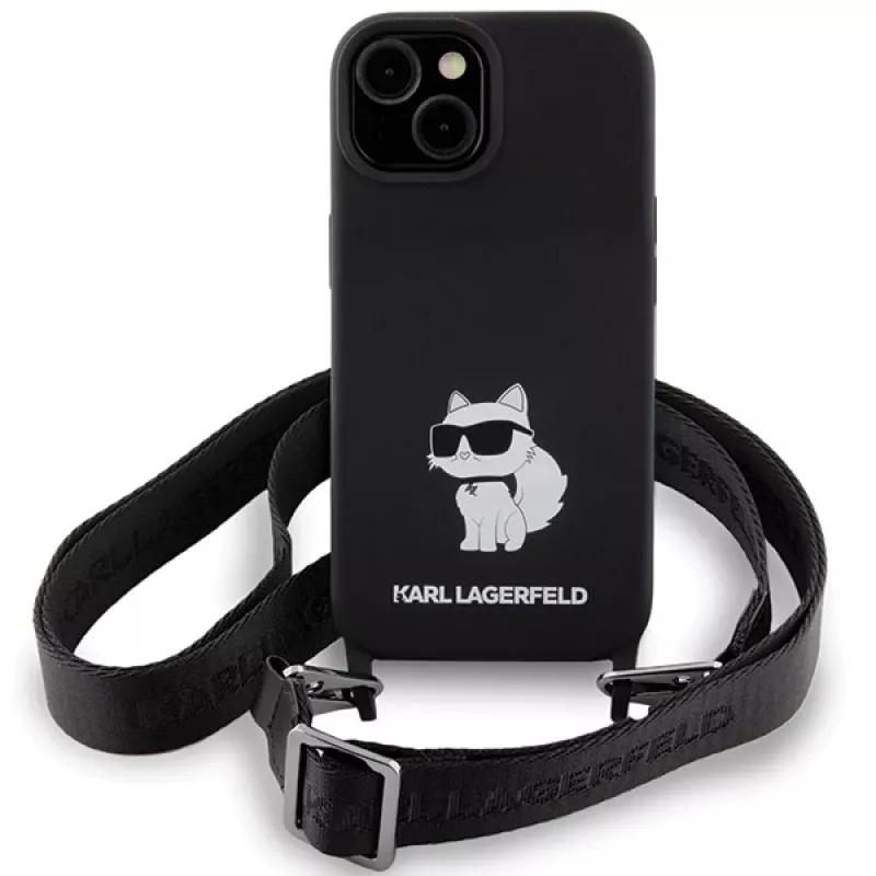 Custodia rigida Karl Lagerfeld KLHCP15SSCBSCNK iPhone 15 / 14 / 13 6.1 nero Crossbody silicone Choupette
