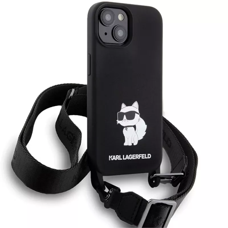 Custodia rigida Karl Lagerfeld KLHCP15SSCBSCNK iPhone 15 / 14 / 13 6.1 nero Crossbody silicone Choupette