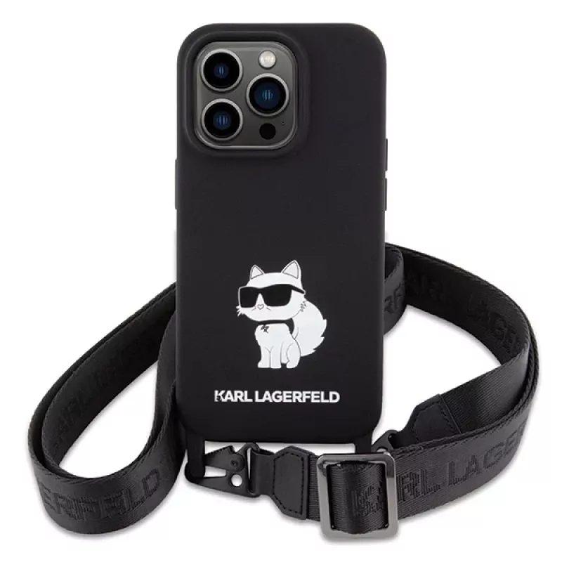 Custodia rigida Karl Lagerfeld KLHCP15XSCBSCNK iPhone 15 Pro Max 6.7 nero Crossbody silicone Choupette