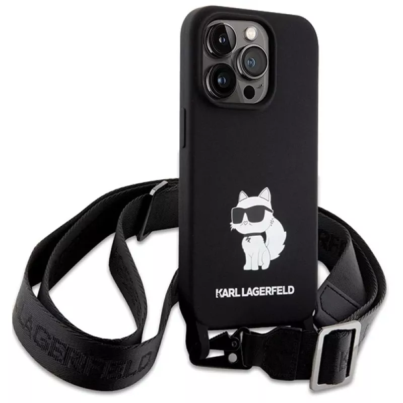 Custodia rigida Karl Lagerfeld KLHCP15XSCBSCNK iPhone 15 Pro Max 6.7 nero Crossbody silicone Choupette