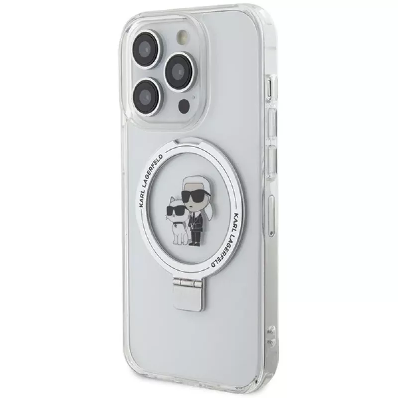Custodia rigida Karl Lagerfeld KLHMP13LHMRSKCH iPhone 13 Pro / 13 6,1 inch bianco supporto ad anello Karl & Choupette MagSafe