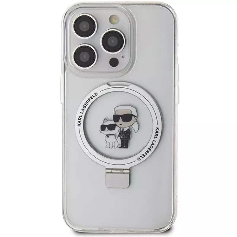 Custodia rigida Karl Lagerfeld KLHMP13LHMRSKCH iPhone 13 Pro / 13 6,1 inch bianco supporto ad anello Karl & Choupette MagSafe