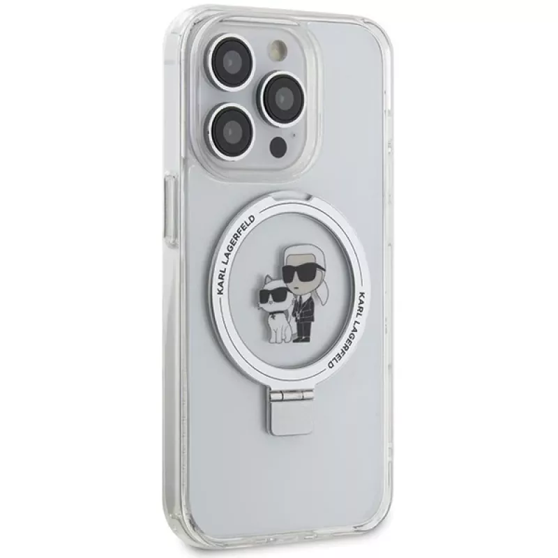 Custodia rigida Karl Lagerfeld KLHMP13LHMRSKCH iPhone 13 Pro / 13 6,1 inch bianco supporto ad anello Karl & Choupette MagSafe