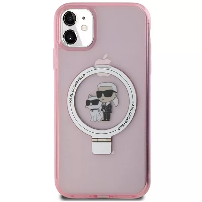 Custodia rigida Karl Lagerfeld KLHMN61HMRSKCP iPhone 11 / XR 6.1 rosa Ring Stand Karl & Choupette MagSafe