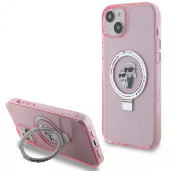 Custodia rigida Karl Lagerfeld KLHMP15SHMRSKCP iPhone 15 / 14 / 13 6,1 inch rosa Ring Stand Karl & Choupette MagSafe
