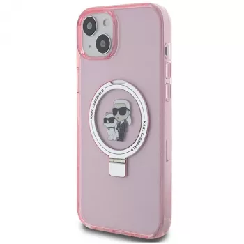 Custodia rigida Karl Lagerfeld KLHMP15SHMRSKCP iPhone 15 / 14 / 13 6,1 inch rosa Ring Stand Karl & Choupette MagSafe