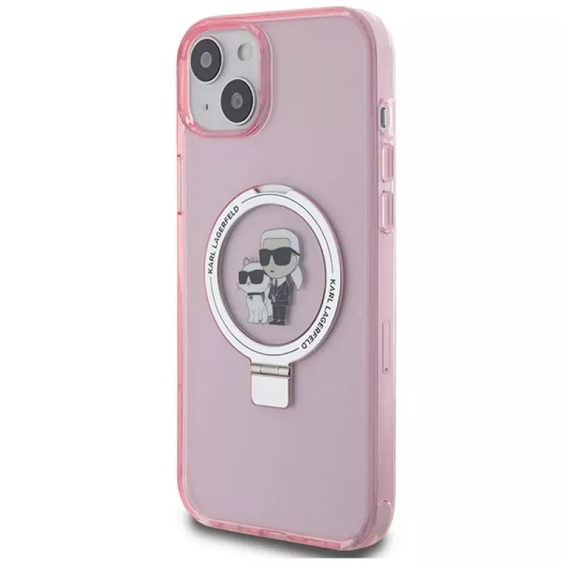 Custodia rigida Karl Lagerfeld KLHMP15SHMRSKCP iPhone 15 / 14 / 13 6,1 inch rosa Ring Stand Karl & Choupette MagSafe